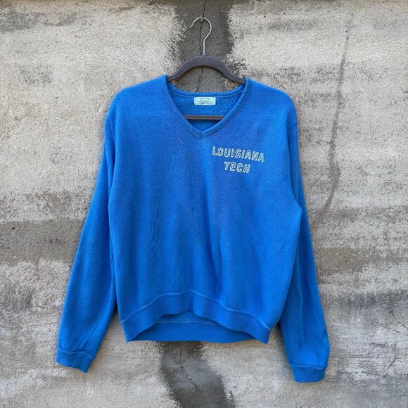 60's Vintage V Neck Flock Louisiana Tech Sweatshirt - Picture 1 of 7